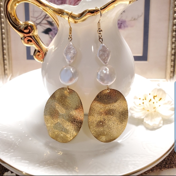 NEW Genuine Pearl Gold Boho Earrings - Picture 2 of 11